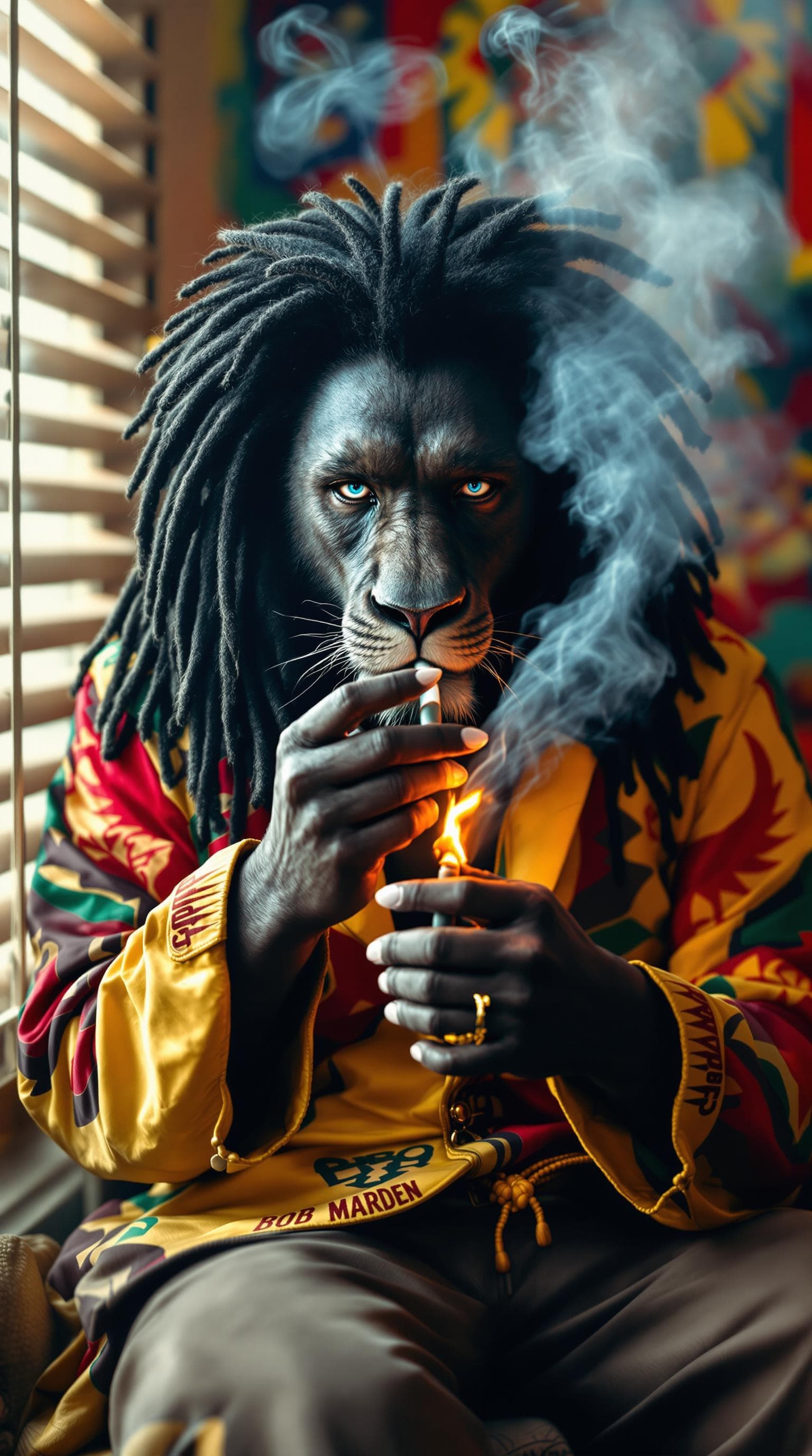 AI generated: A strikingly handsome humanoid black African lion with a powerful, athletic build and a majestic man...