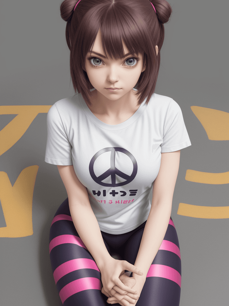 AI generated: (multiarm:1.2) woman, four arms, anime, casual clothes, t-shirt, leggings, solo, double v, double pe...