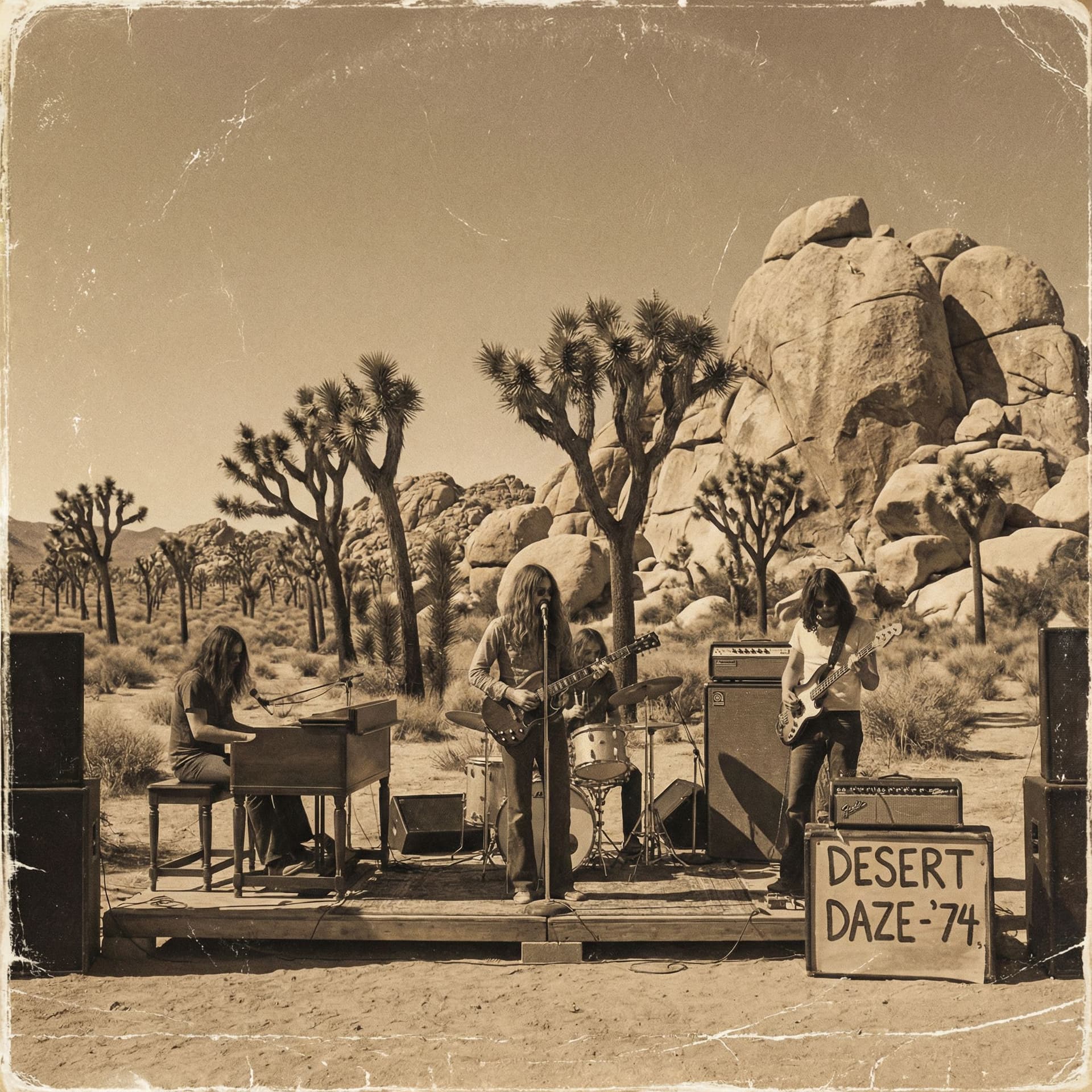 AI generated: Psychedelic Desert Rock aesthetic, sepia, very old photo