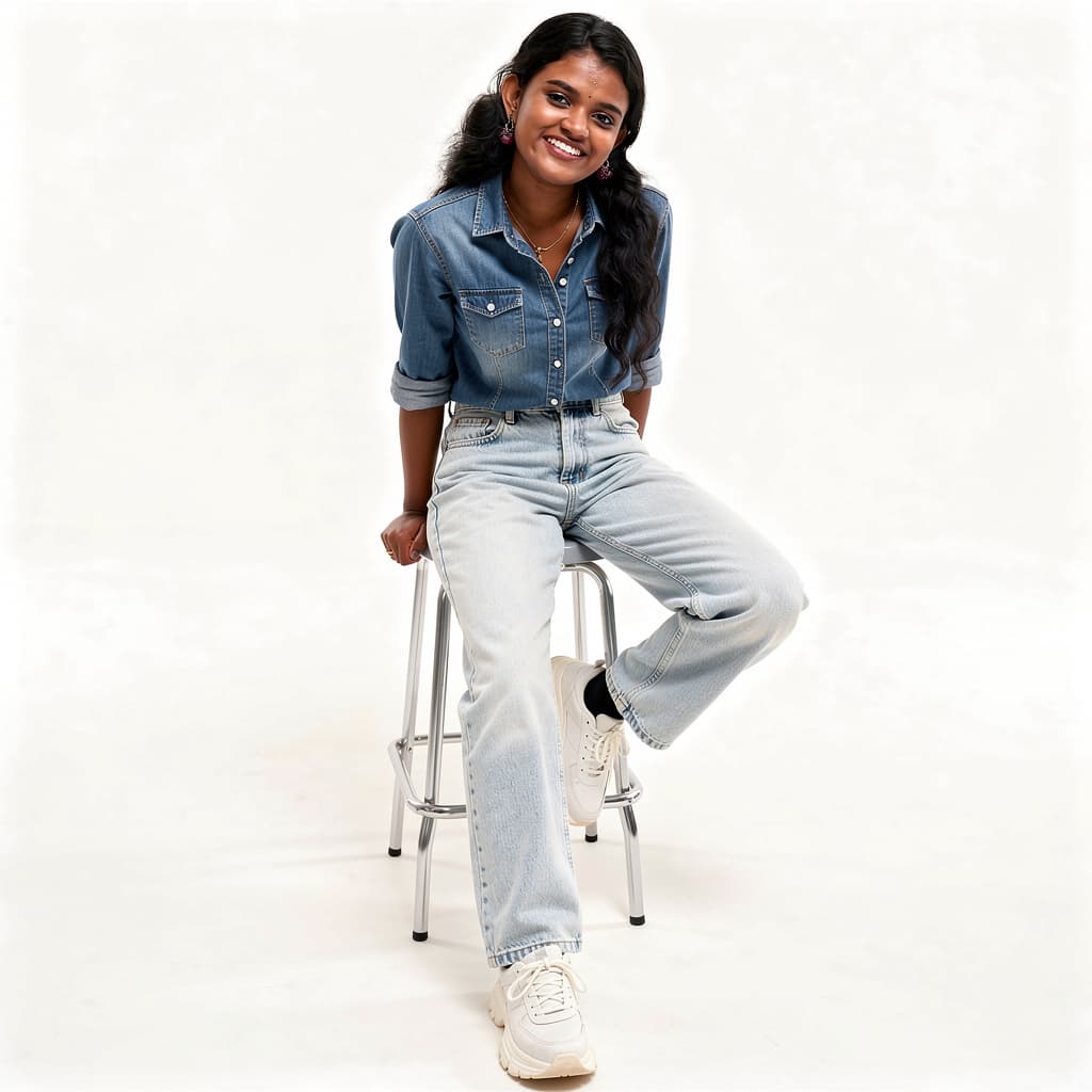 AI generated: A highly detailed, photorealistic, cinematic high-angle full-body studio shot of a cute and stylish ...