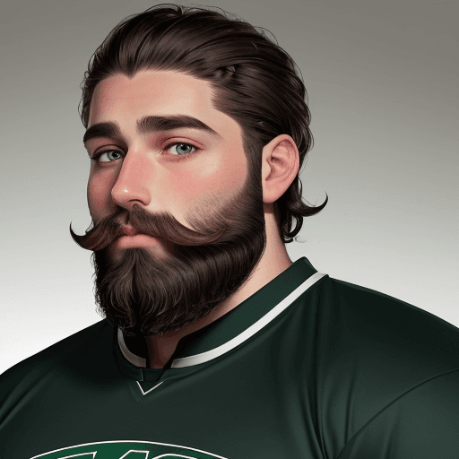 AI generated: Young man with a beard, 37 years old, brunette, sportsman, with a thick short trimmed beard and a sm...