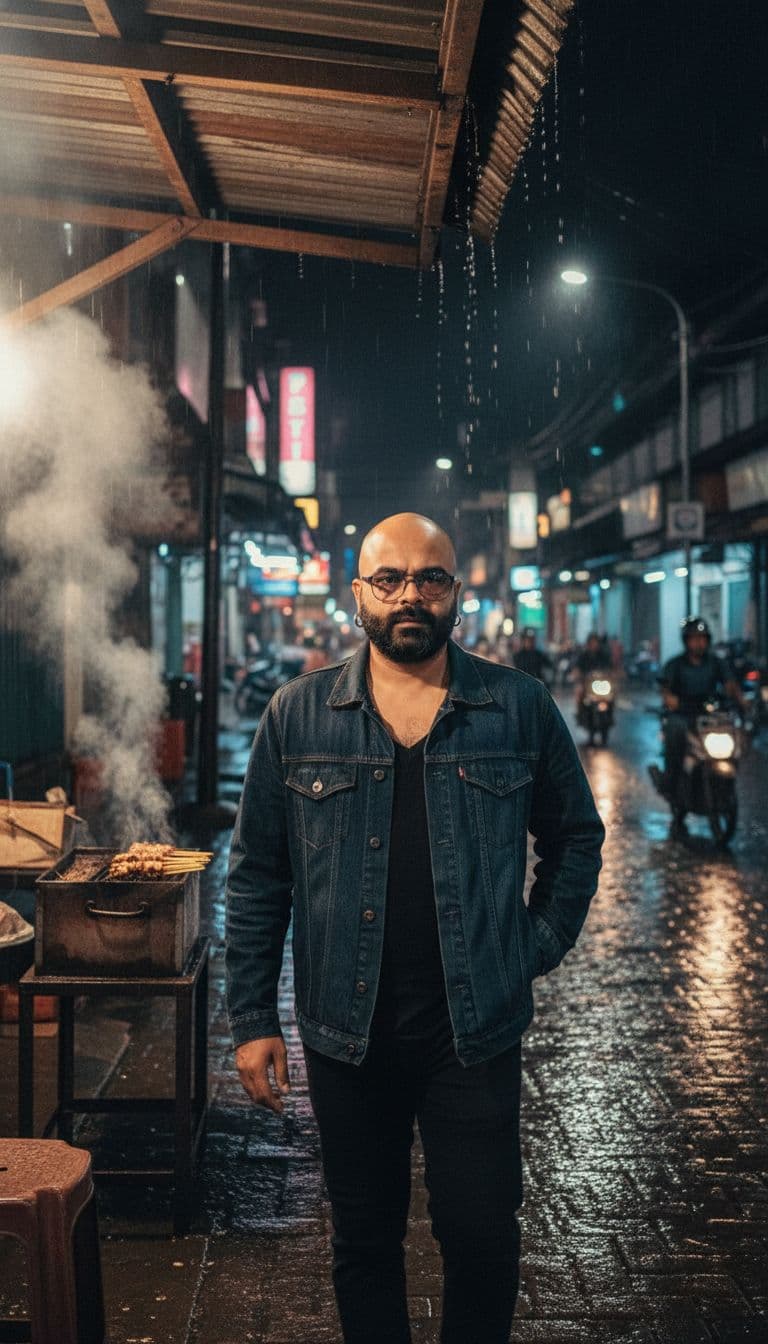 AI generated:  a stylish young man with a lean, toned physique (around 57 kg, 5'6" tall) — his beard remains uncha...