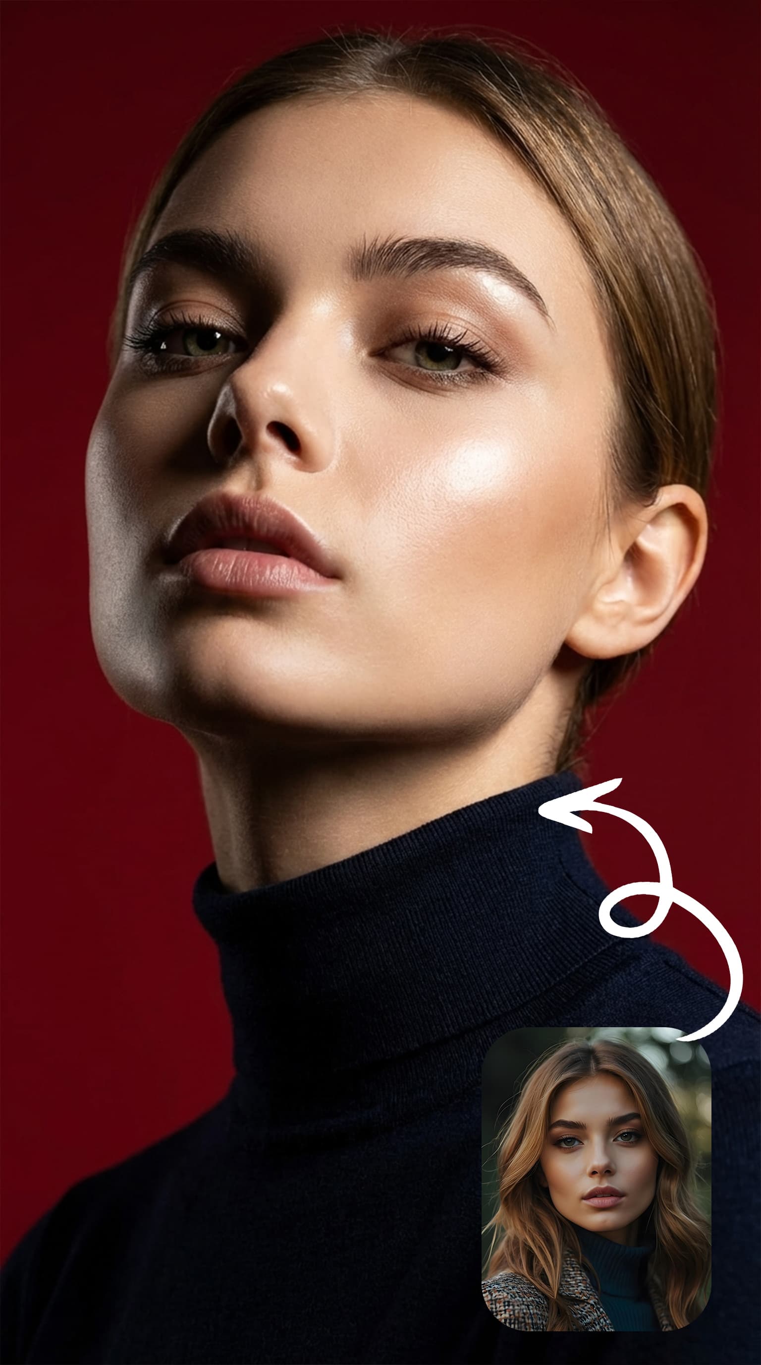 AI generated: Create a vertical potrait shot using the exact same face features, characterized by stark cinematic ...