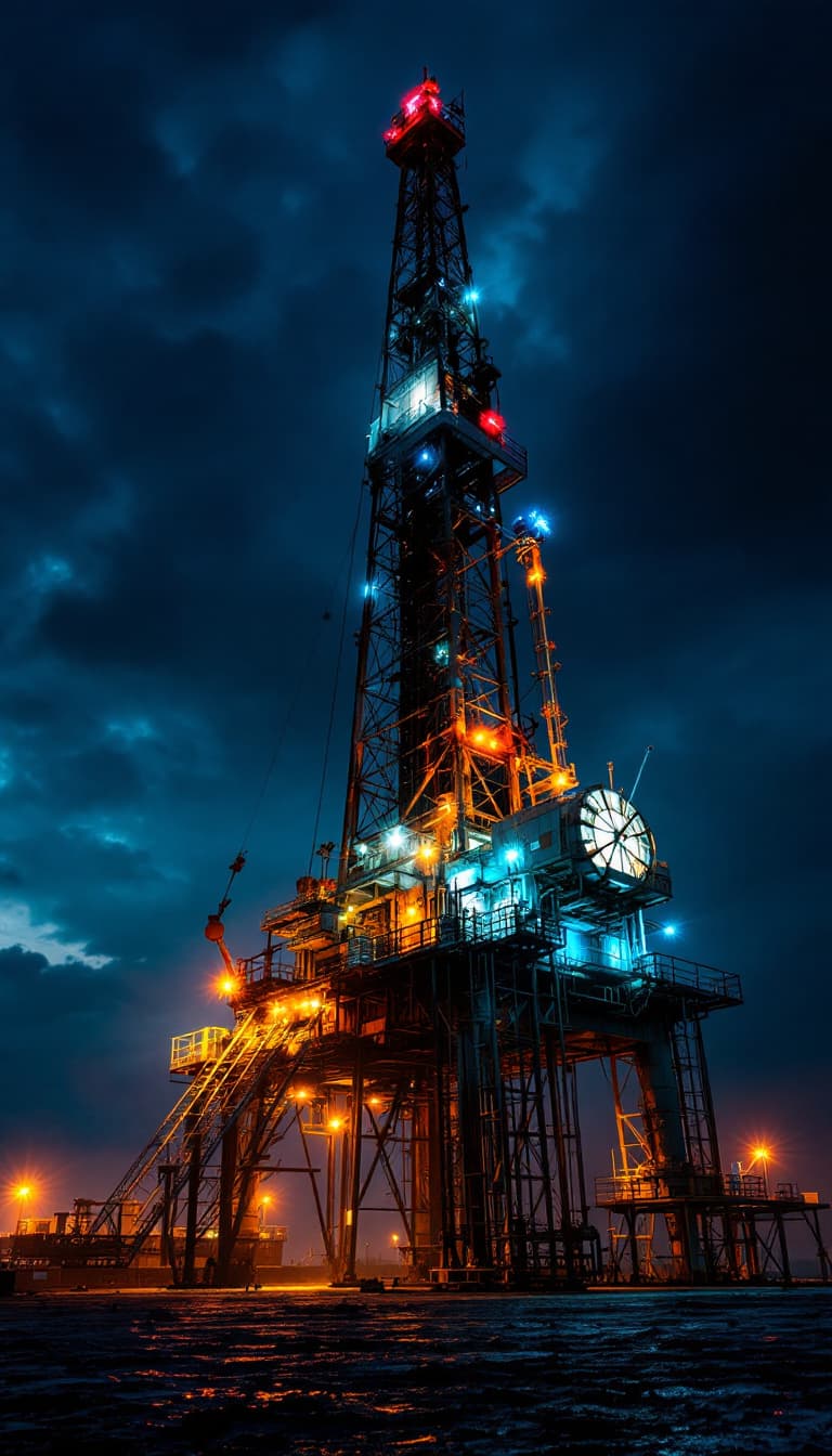AI generated: oil rig derrick, dramatic lighting