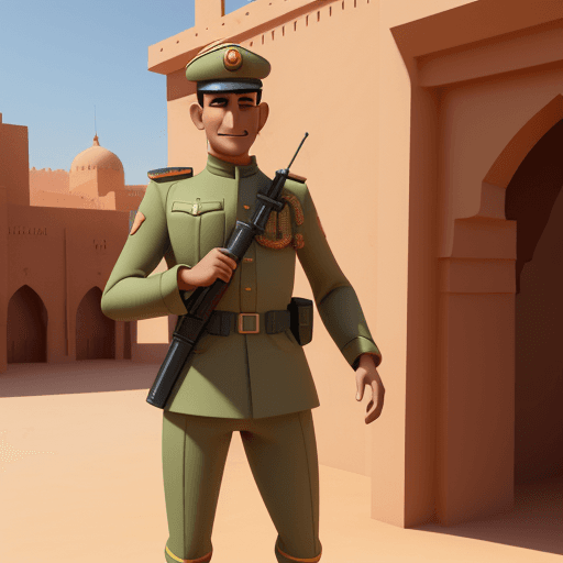 AI generated: Sunny, bright Pixar-style 3D animation: The Moroccan Soldier: Full Uniform: Cinematic --ar 68:128 --...