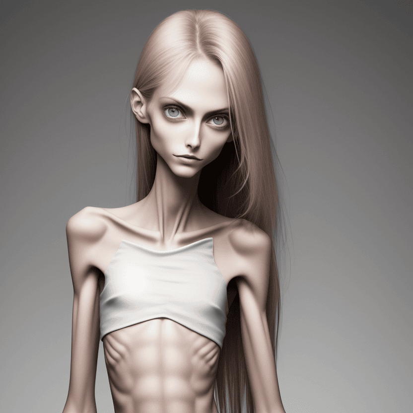 AI generated: extreme beautiful skinny face of skinny (almost anorexic) girl