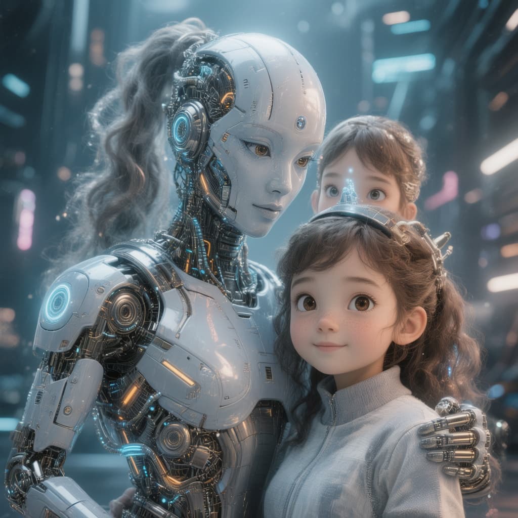AI generated: Create an image of AI Puppetry. The merging of biology and technology into one being. What would a c...