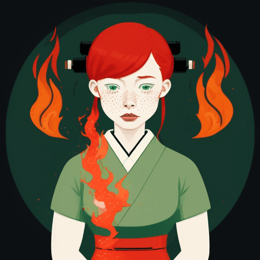 AI generated: An illustration of a peculiar girl with red hair, in the Flat shading style, Gemma Correll, with fre...