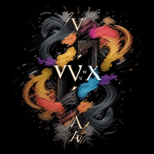 AI generated: Text, "V&H" in one line, one word, creative colorful sign made of watter and smoke, black background...
