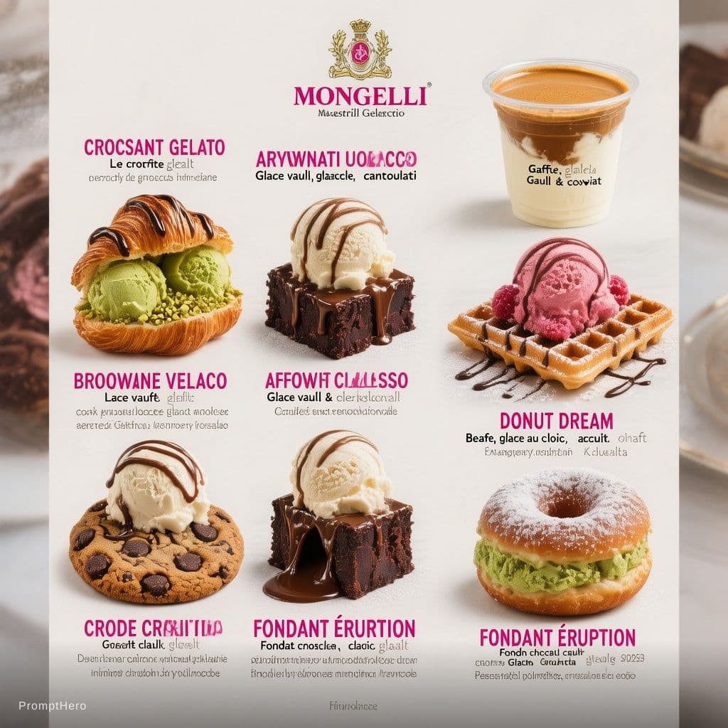 AI generated: Create a luxury Italian gelato menu poster for MONGELLI – Maestri Gelatieri Italiani.

Vertical form...
