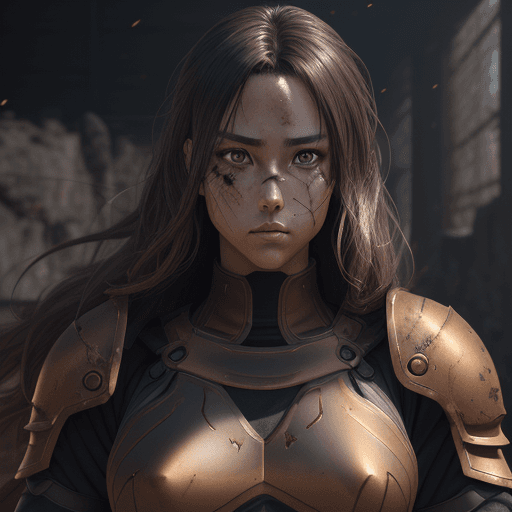 AI generated: Anime portrait of a toned athletic female character, long dark fantasy hair, body armor, detailed, v...