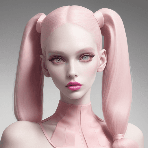 AI generated: Vogue Runway Model with long Pigtails in the style of candycore hair, pale skin and light pink lips ...