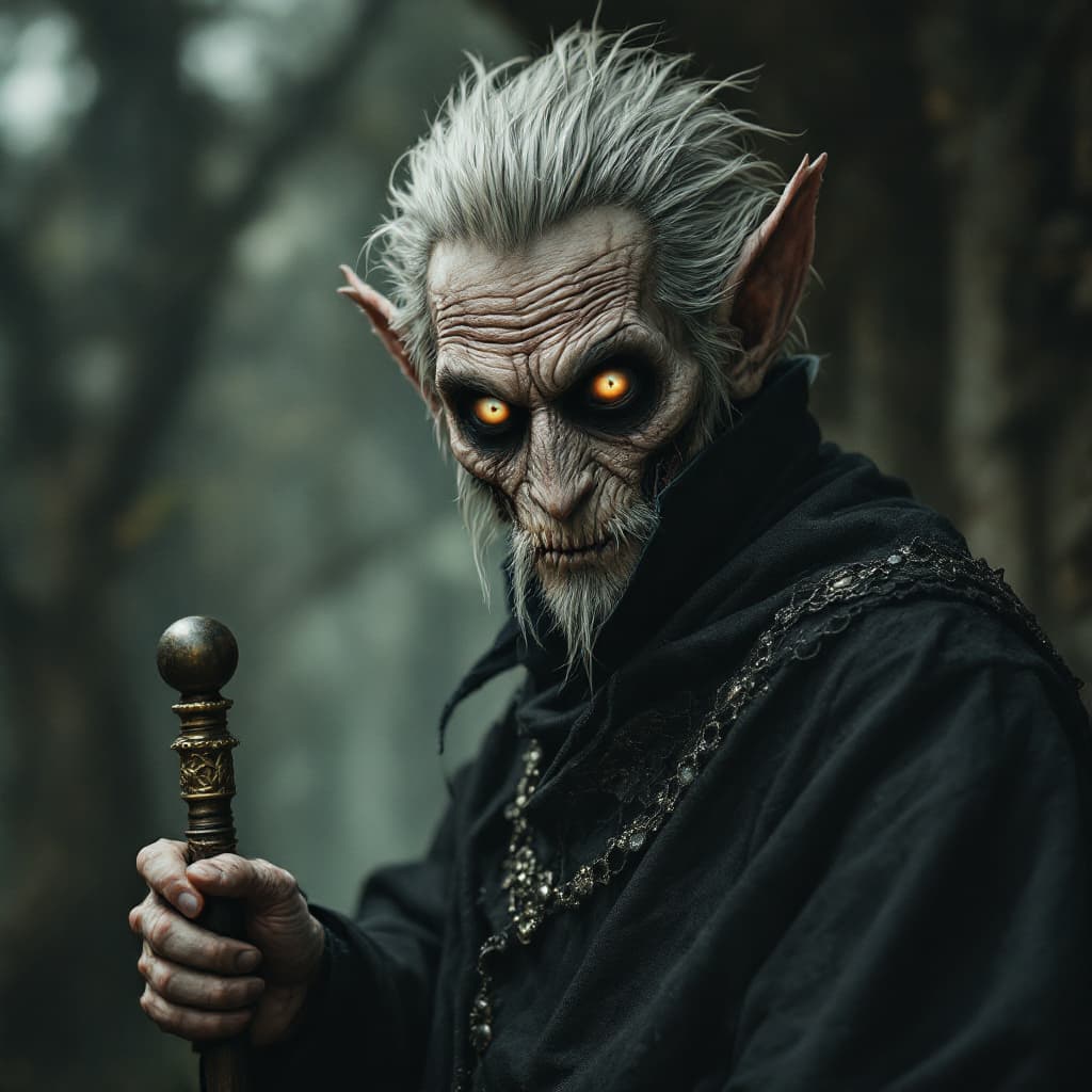 AI generated: hyper-realistic (fabled character tale1:3) from the dark kingdom, with detailed eyes, clothes are. h...