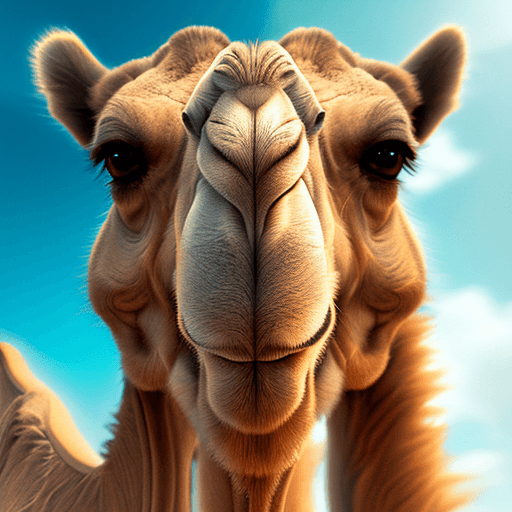 AI generated: Camel, symmetric, head, strong features, Disney style, beautiful eyes, octane render cinematic, hype...
