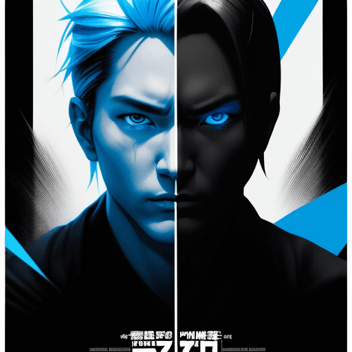 AI generated: movie poster, male character in black, white and blue, in the style of yoh nagao, light-focused --ar...