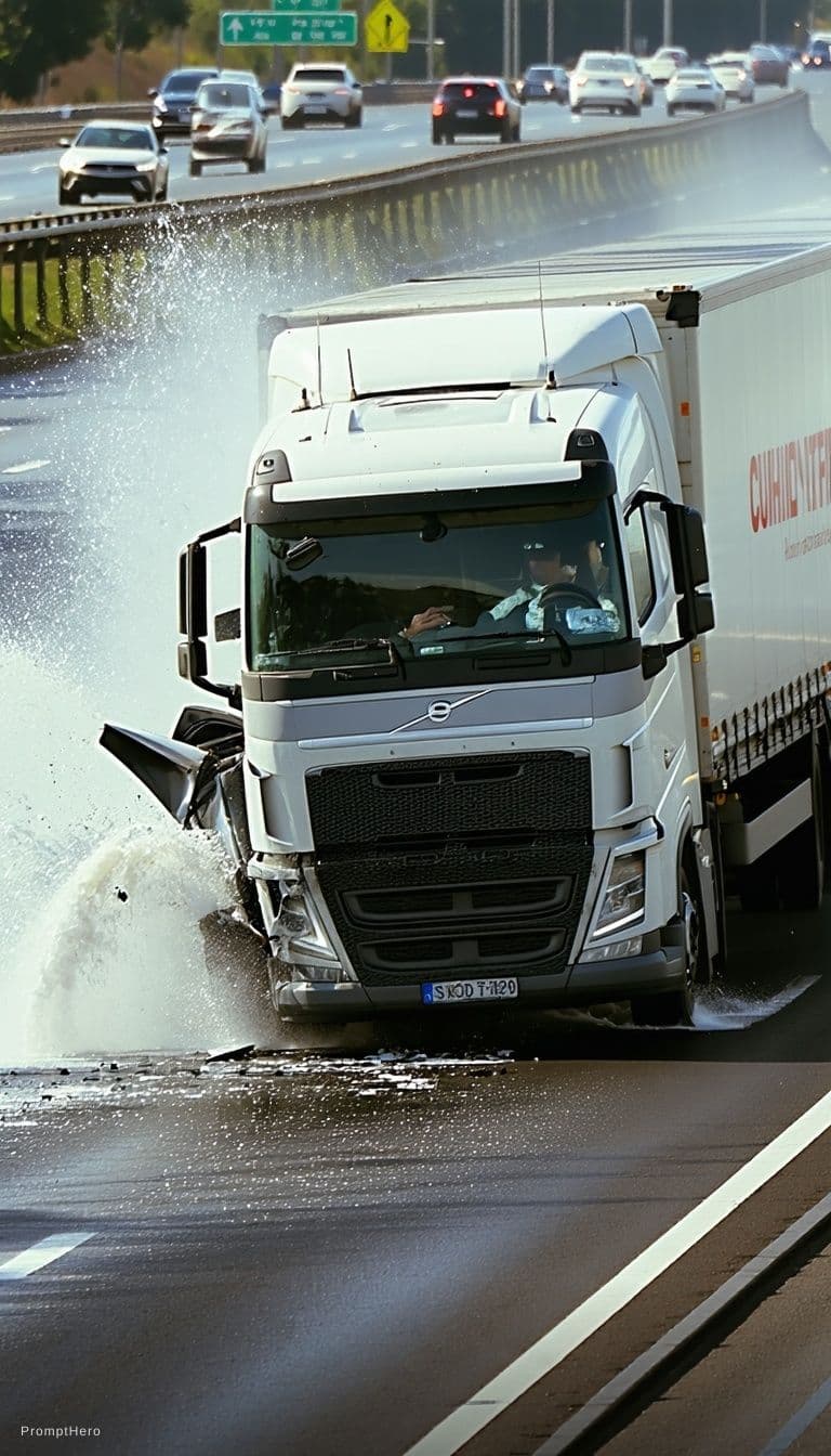 AI generated: Turn this image into a car crash with a truck on Hume freeway 