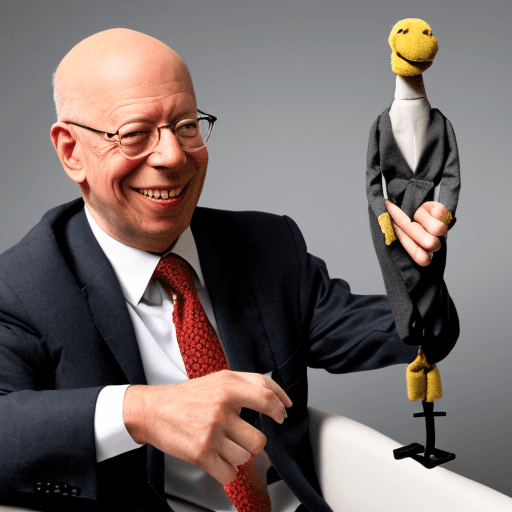 AI generated: Klaus Schwab as a puppeteer