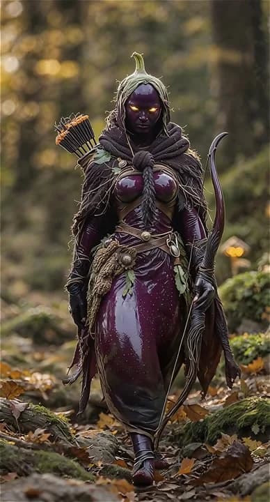 AI generated video: "A female warrior walks directly toward the camera, carrying her bow in her left hand and holding an...