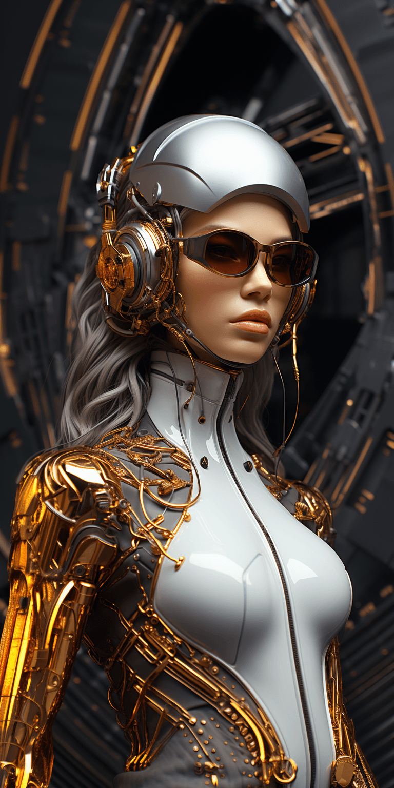 AI generated: cyber woman 3d illustration for instagram, in the style of hajime sorayama, light silver and dark go...