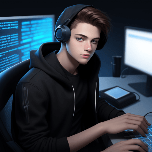 AI generated: A young and handsome hacker