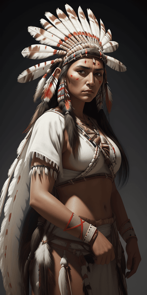 AI generated: a portrait, studio portrait, a stylized painting photograph of a native american woman warrior weari...