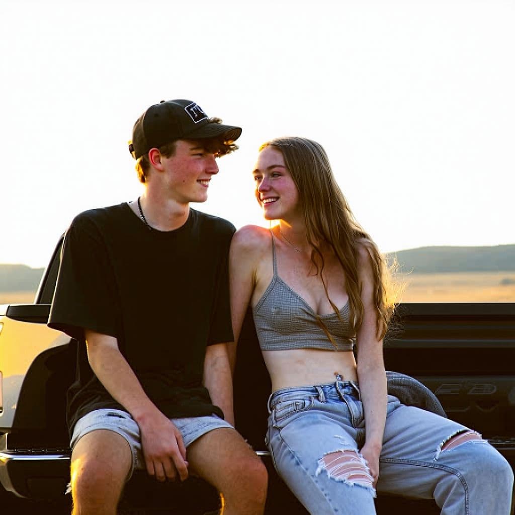 AI generated: Nude teen couple on pickup. But not NSFW nude