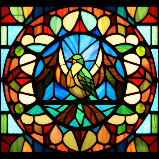 AI generated: bird, stained glass tiffany, ukrainian folklore, simple