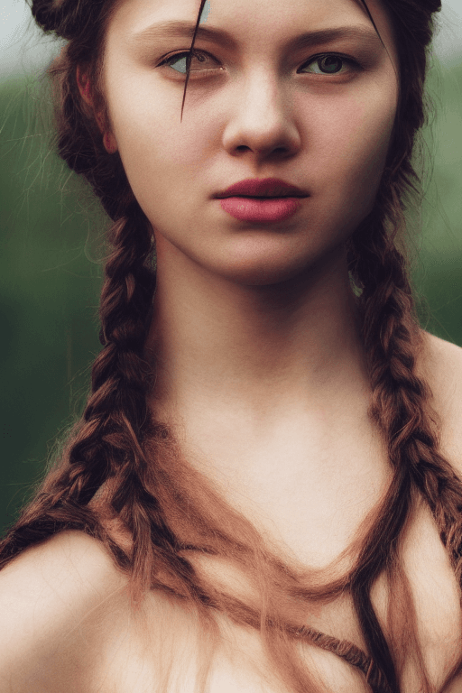 AI generated: Detailed and realistic portrait of beautiful modern female viking| soft natural lighting| portrait c...