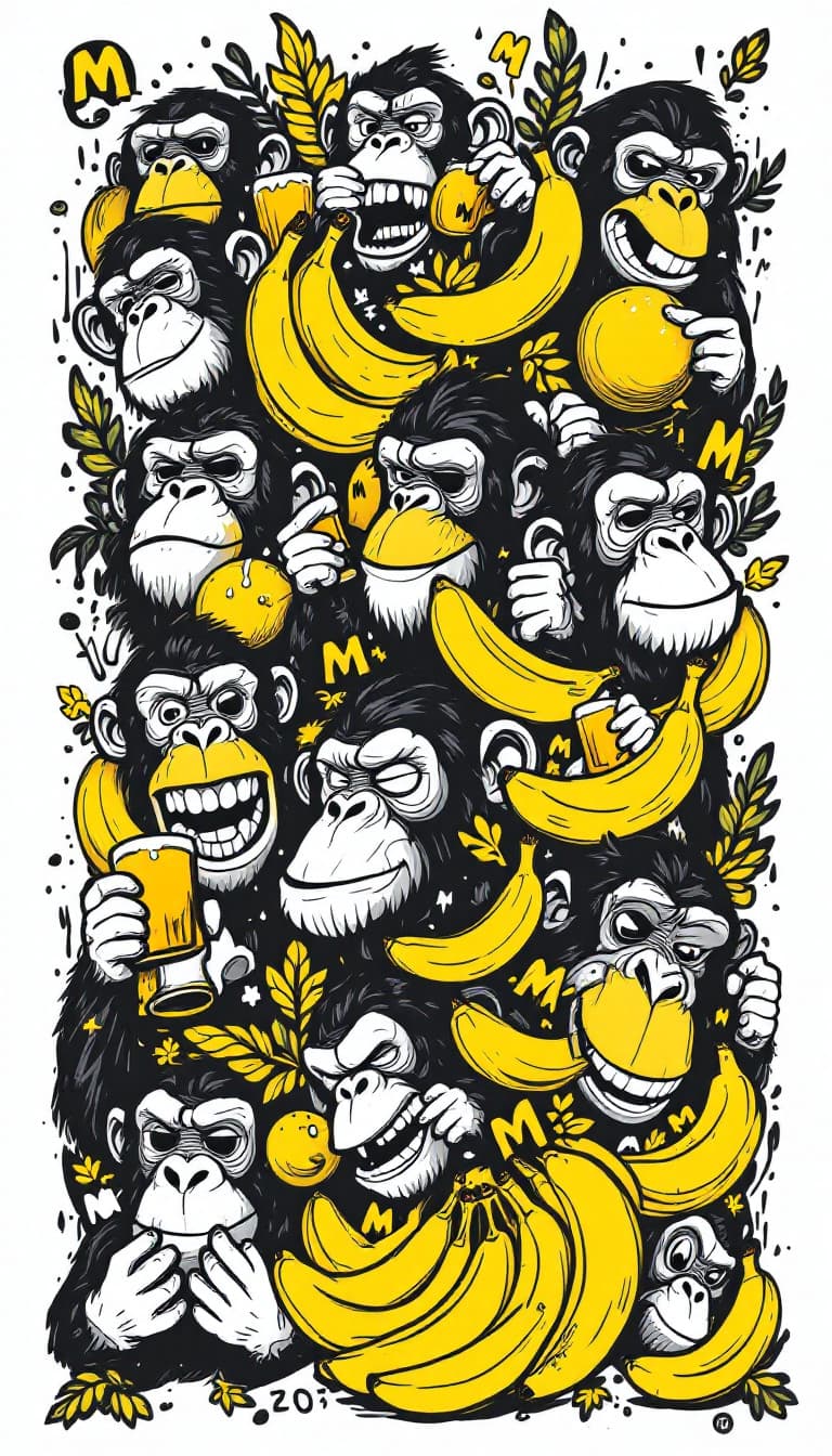 AI generated: An intricate and mainly black and white, and yellow, (two contrasting, extra colors for details), gr...