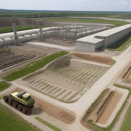 AI generated: land reclamation: equipment and plants restore land after it has been used for many years by a concr...