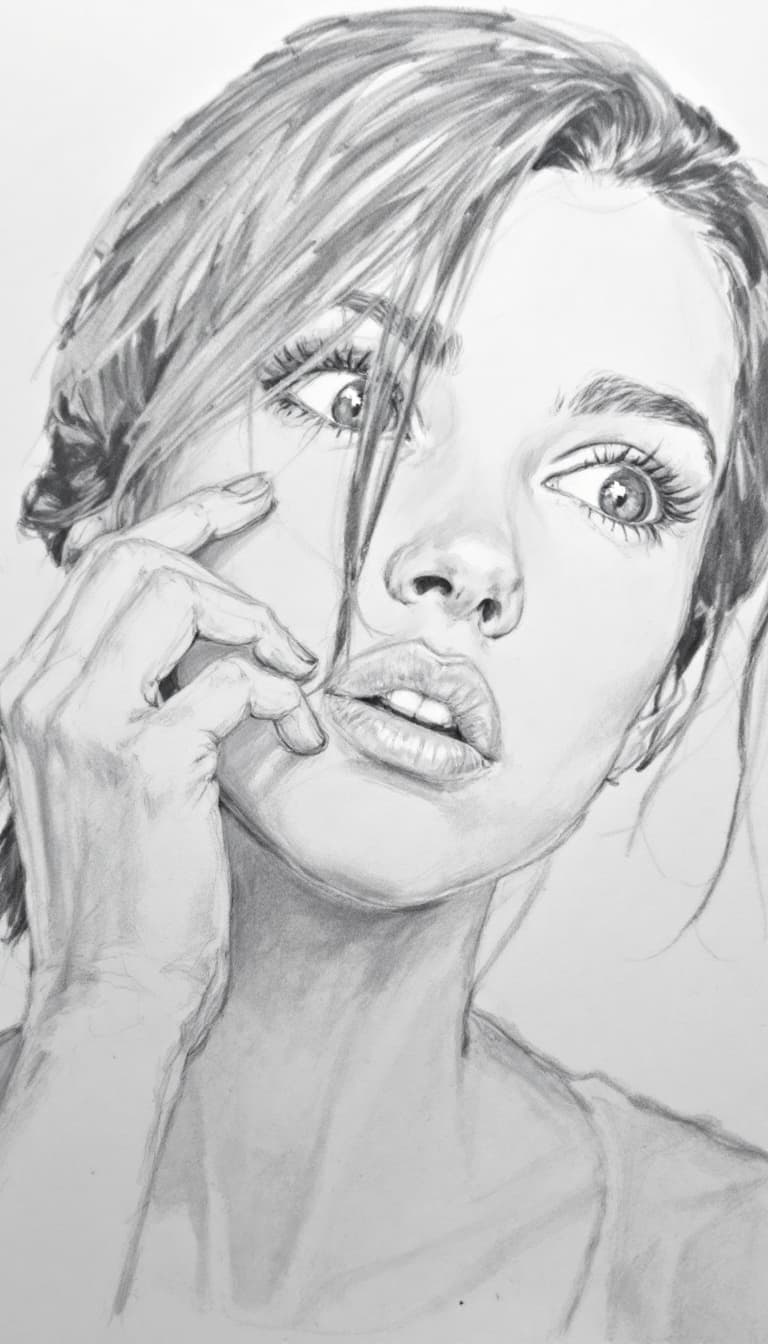AI generated: Girl, charcoal sketch, wondering, 