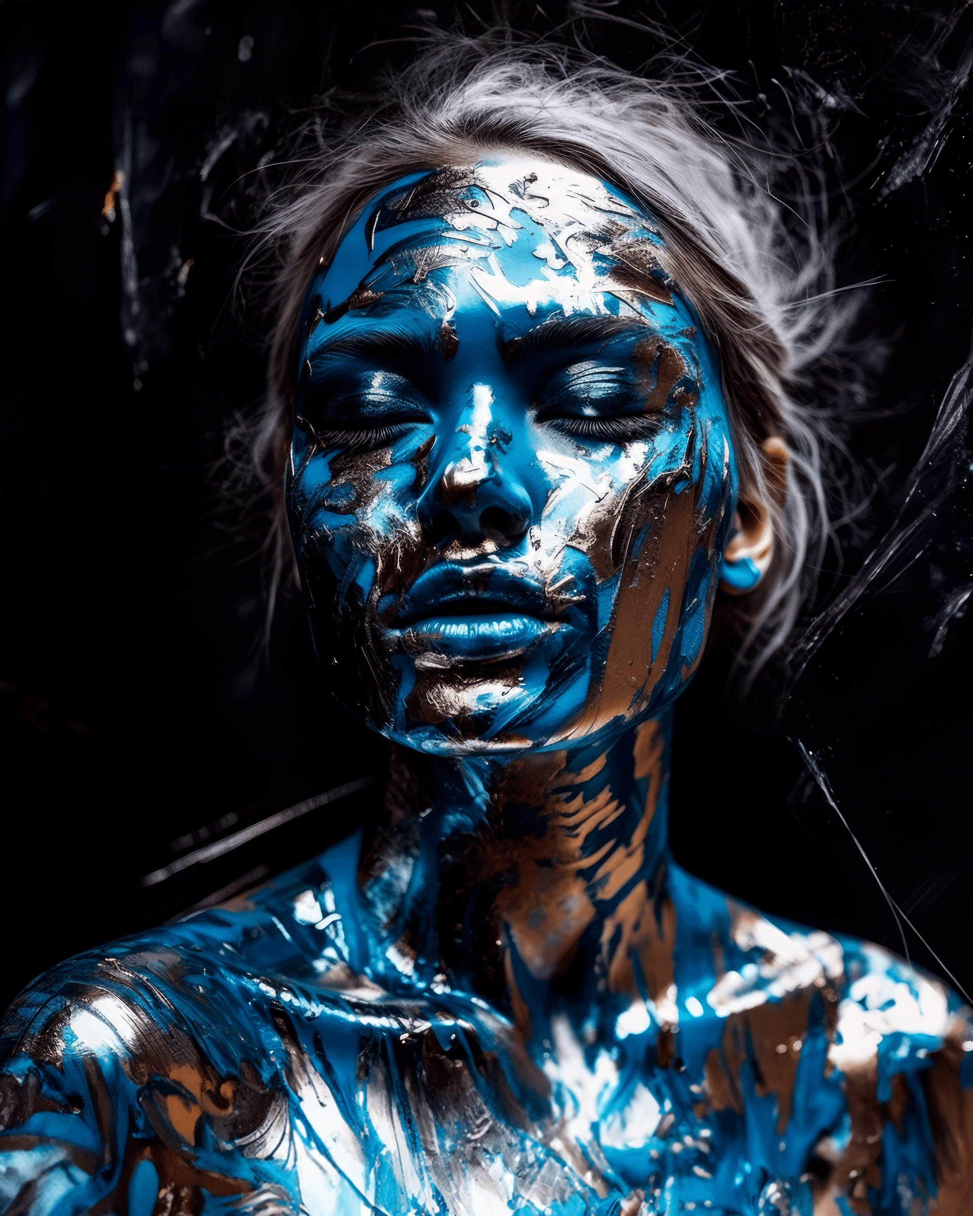 AI generated: acrylic glimmer of beauty cover art, in the style of glitch aesthetic, made of liquid metal, rituali...