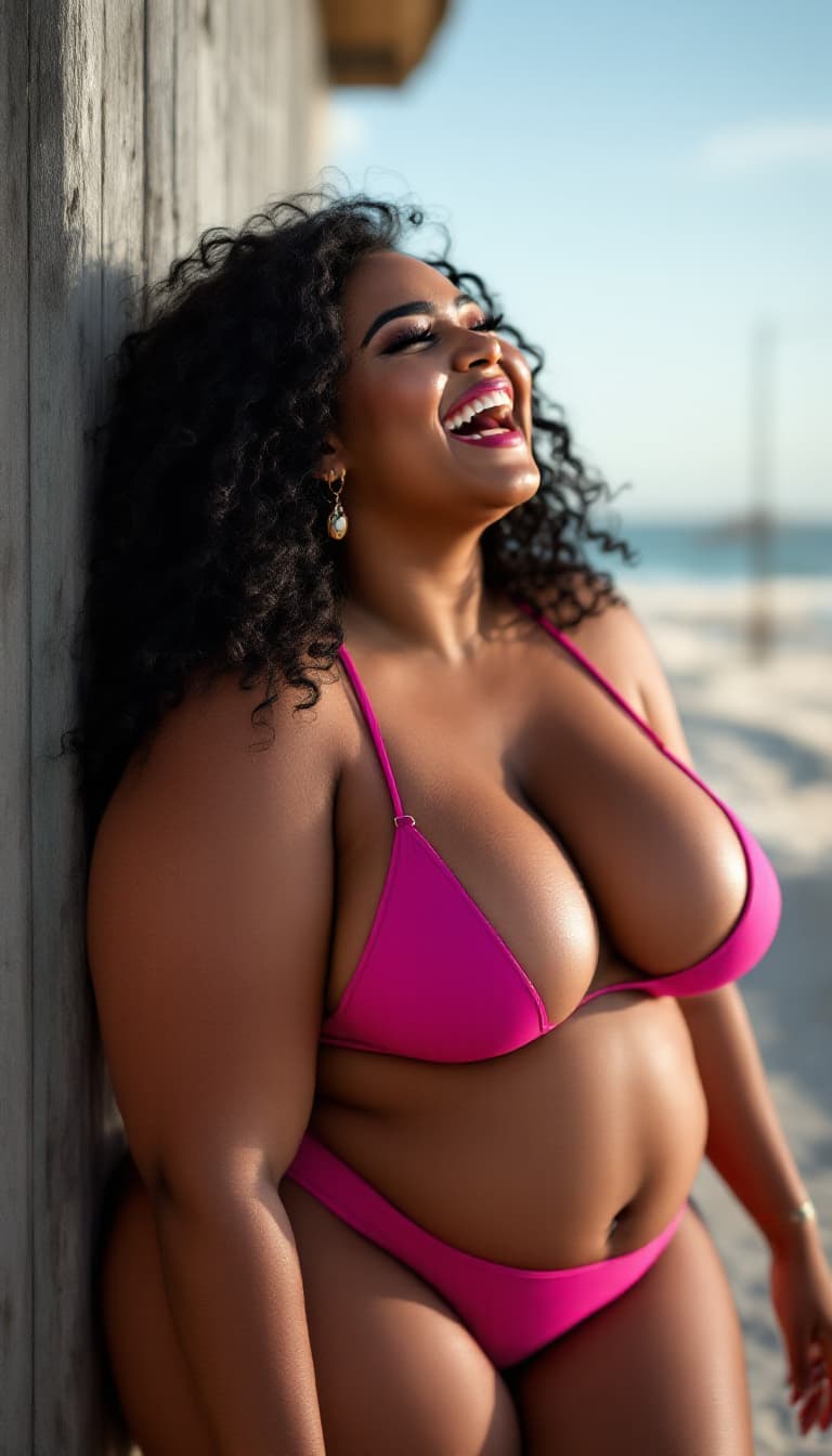 AI generated: curvy woman young Beautiful gorgeous Indian woman plus size with FLAT stomach , curly black hair, br...