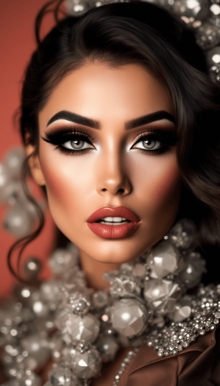 AI generated: Glamorous: An extravagant and sophisticated look with intense colors, bold features, and often incor...