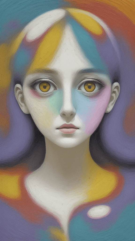 AI generated: a woman is shown with white circles surrounding her face, in the style of colorful impasto, three-di...