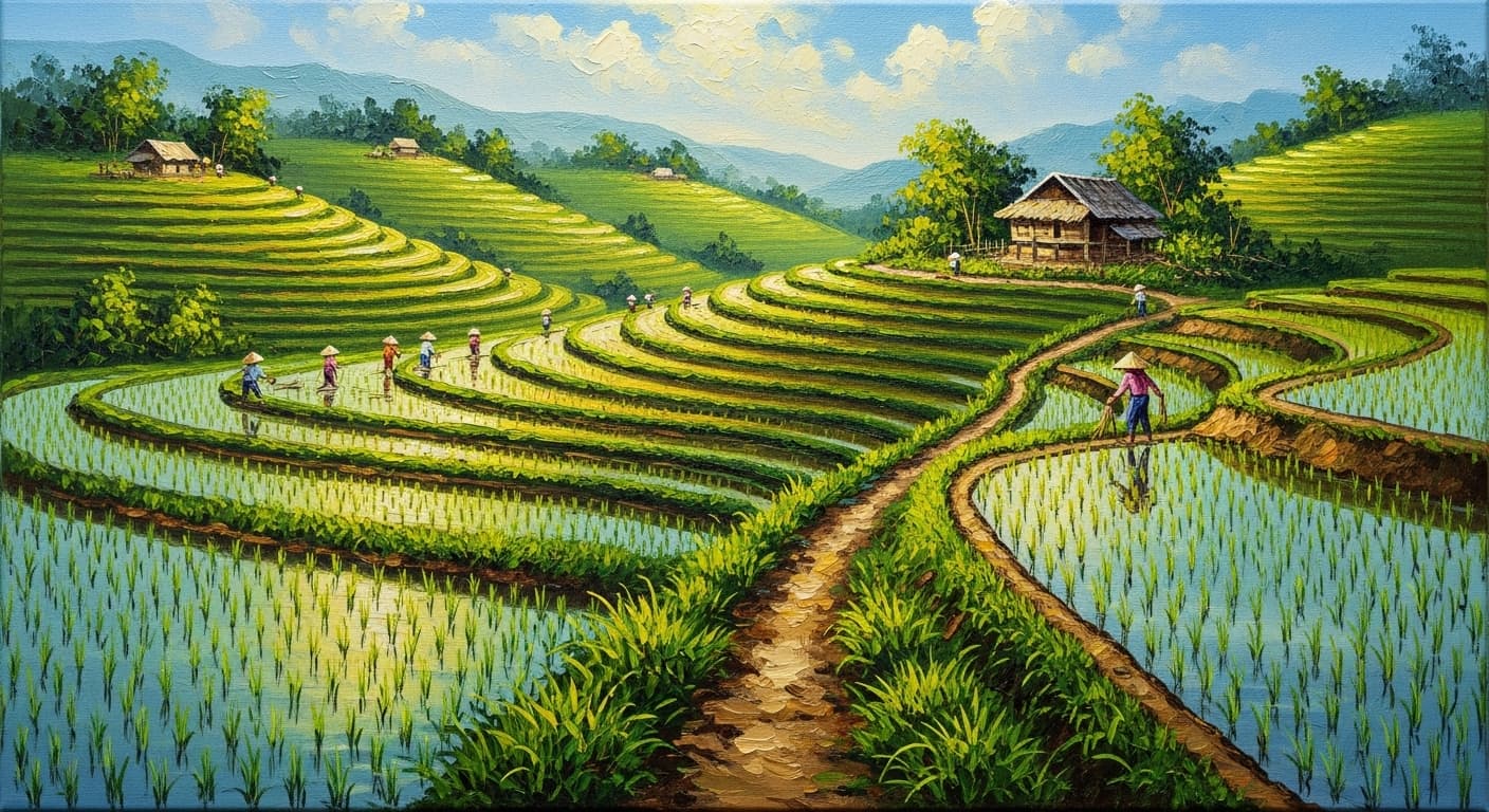 AI generated: the rice field in Vietnam canvas