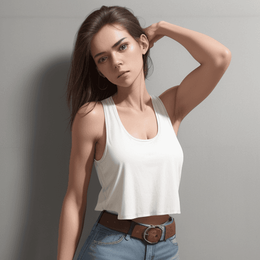 AI generated: An image of a woman standing upright facing the camera with her head turned slightly to her left, lo...