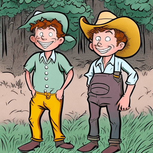 AI generated: Tom Sawyer and Huckleberry Finn, old cartoon style, illustration
