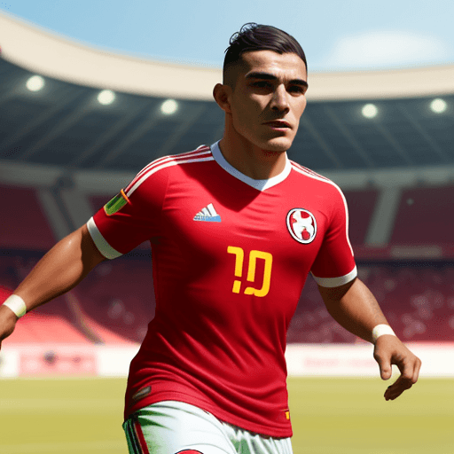 AI generated: jugador de fútbol con la camiseta peruana llamado Rodrigo con el dorsal 10