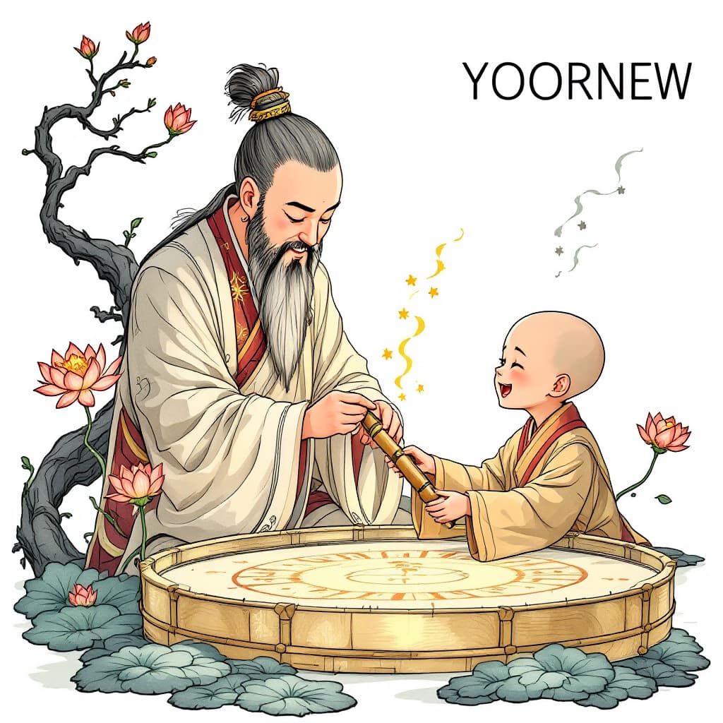 AI generated: Chinese Taoist priests provide believers with a divination tool called a spiritual stick. There is a...