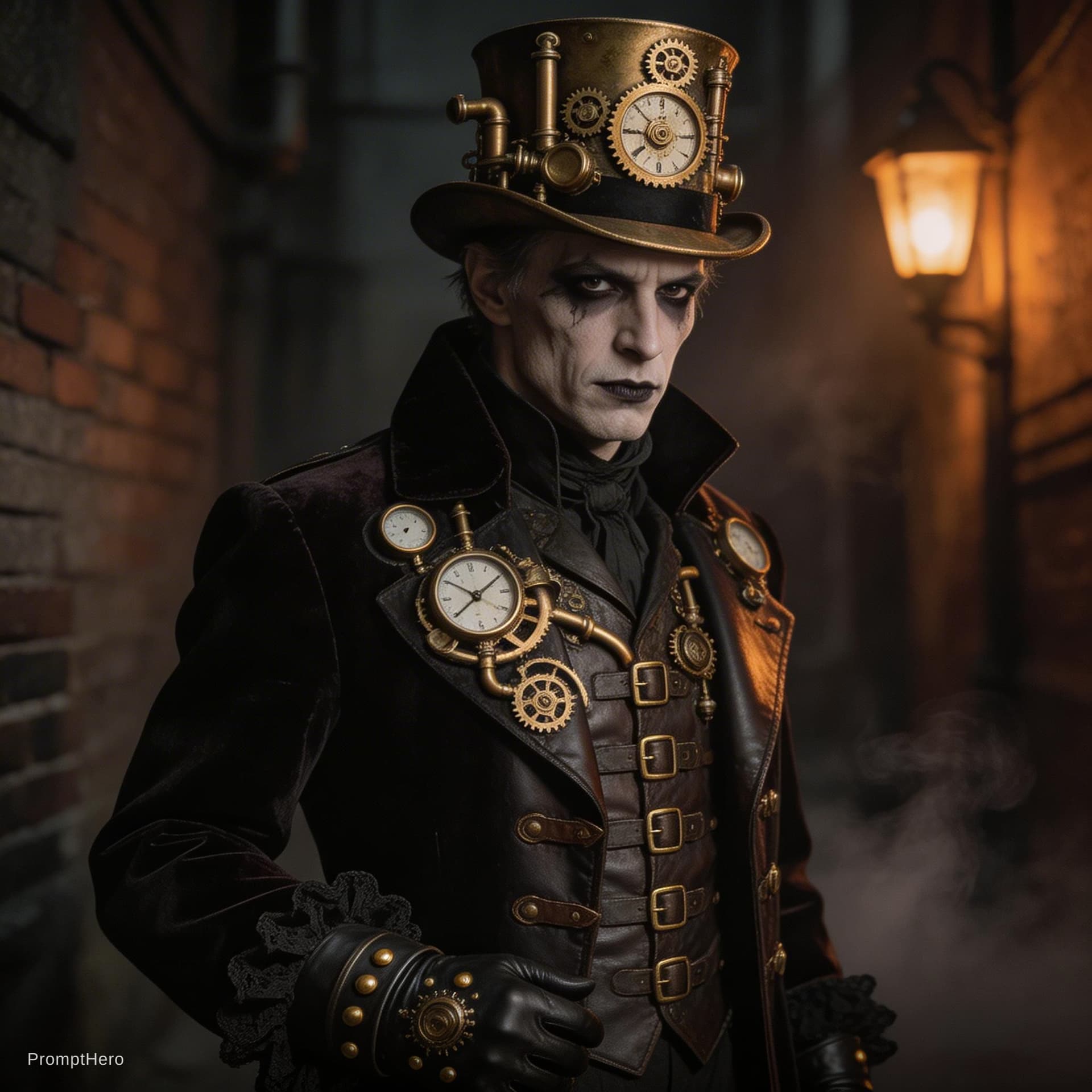 AI generated: created photo A goth steampunk grotesque male attire,vintage dark,intricate design and details,drama...