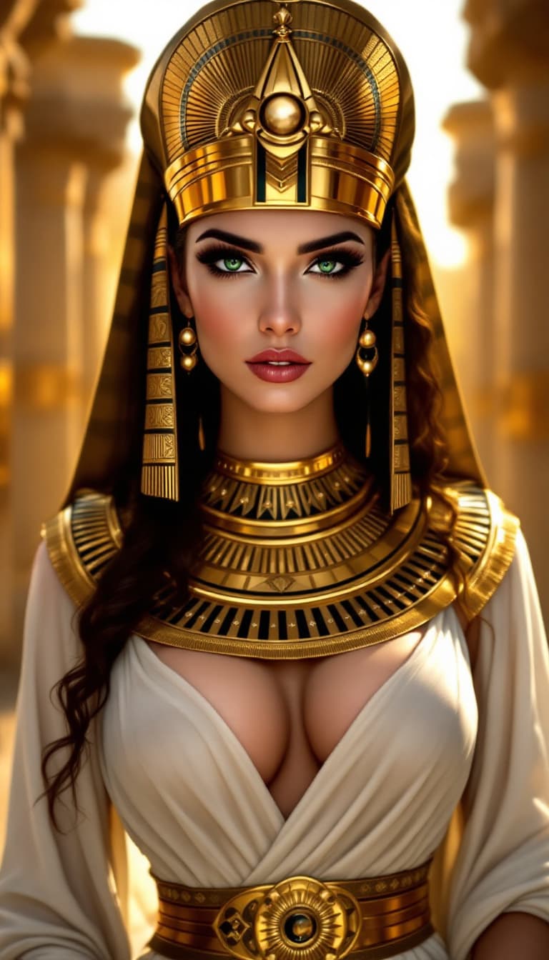 AI generated: "Image is a highly stylised and detailed portrait of Cleopatra dressed in ancient Egyptian inspired ...