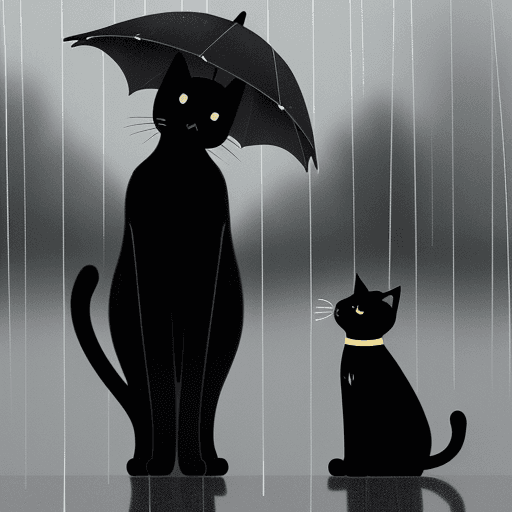 AI generated: A charming, minimalist illustration features a black cat with distinctive white markings on its chin...