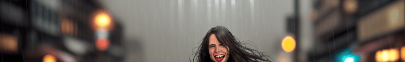 AI generated: iphone photo man, long brunette hair, walking the city streets at night in the rain, tank top, wet c...