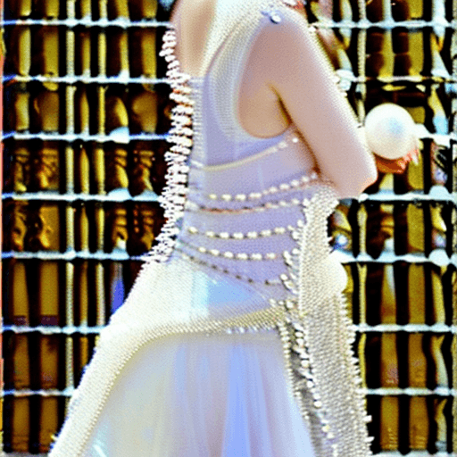 AI generated: arafed woman in a white dress with a white headband and a white headband, wearing a dress made of be...