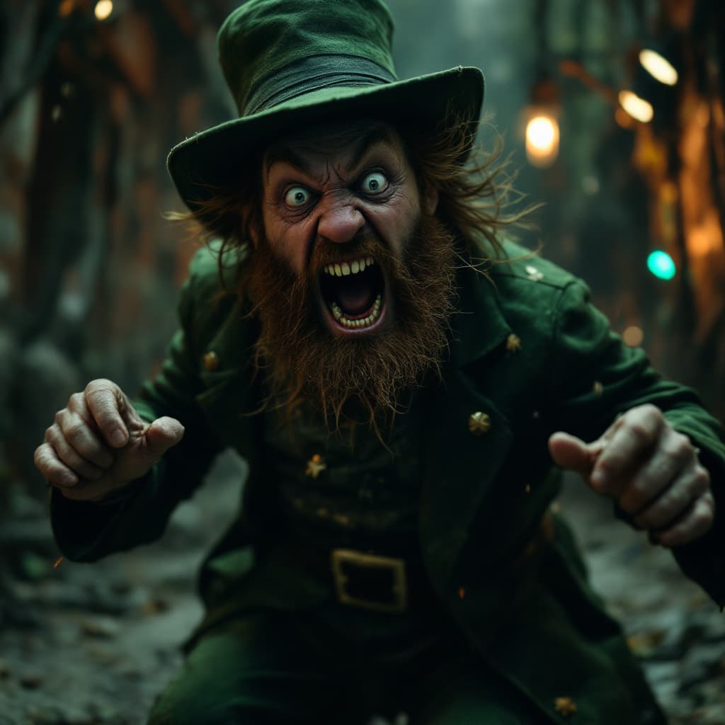 AI generated: Joe Rogan catches a leprechaun breaking onto his set during a podcast and chases after it in a panic...