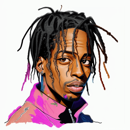 AI generated: travis Scott one-line drawing, deformed, abstract, crayon art