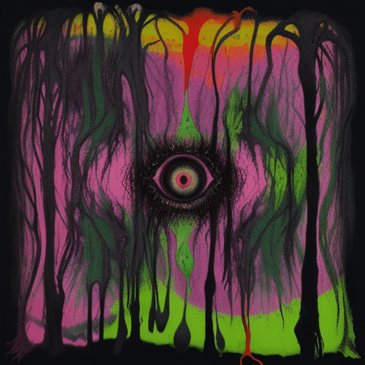AI generated: Surrealistic painting of acid trip in the mind of schizophrenic patient. In the style of abstract ex...