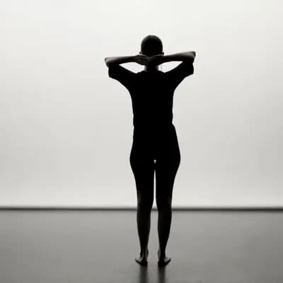 AI generated video: Spreading feet apart, hands behind head, swaying back and forth at the hips