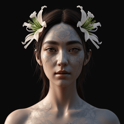 AI generated: face portrait of a goddess incorporating spider lilies, intricate artwork, high detail, octane rende...